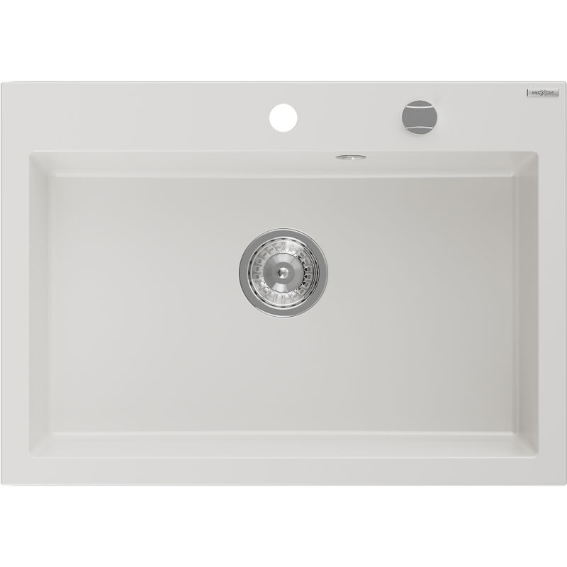 Mexen Elix granito kriauklė, 1 skyrius, 700 x 500 mm, balta, chromo sifonas - 6526701005-20
