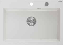 Mexen Elix granitinė vienaaukštė plautuvė 700 x 500 mm, balta, chromuotas sifonas - 6526701005-20