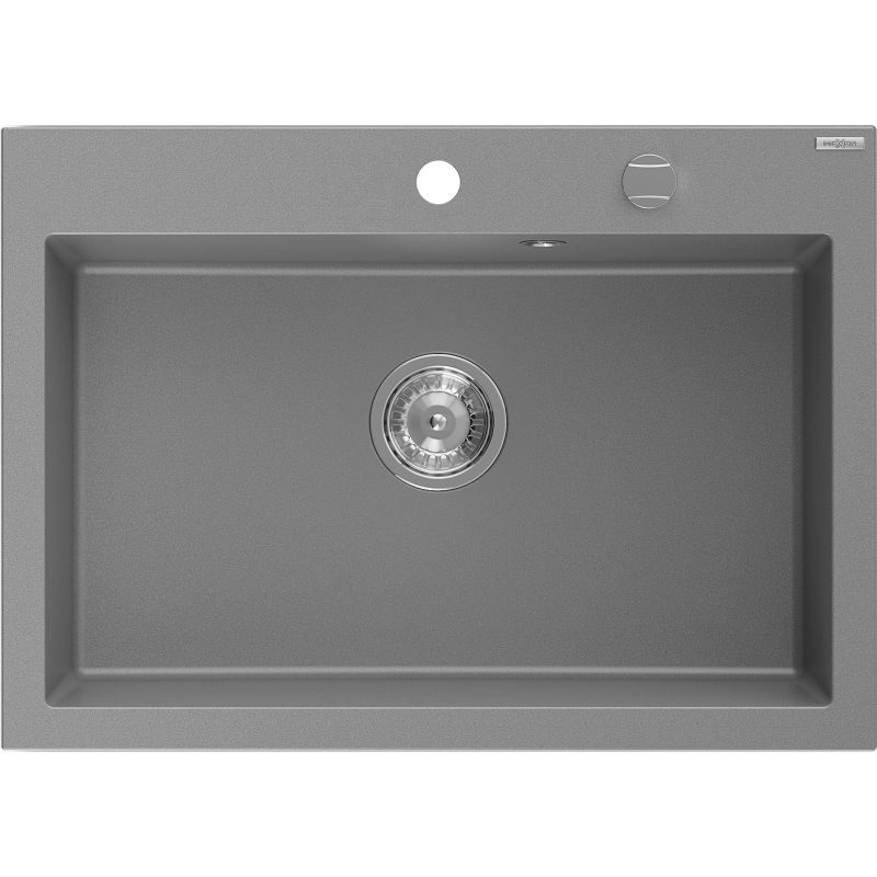 Mexen Elix vienos kameros granitinis kriauklė 700 x 500 mm, pilka, chromuotas sifonas - 6526701005-71