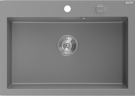 Mexen Elix vienos kameros granitinis kriauklė 700 x 500 mm, pilka, chromuotas sifonas - 6526701005-71