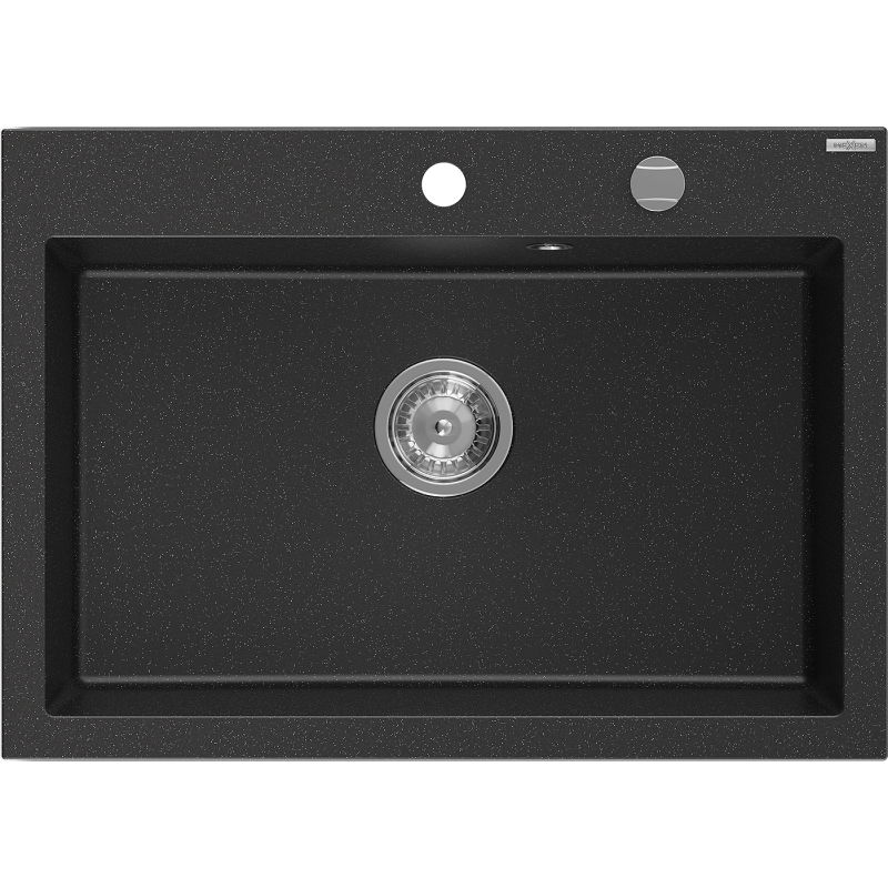 Mexen Elix granitinė vienaaukštė plautuvė 700 x 500 mm, juoda/sidabrinė metaliko, chromo sifonas - 6526701005-73