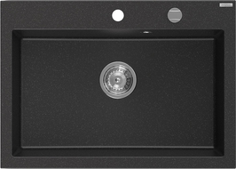 Mexen Elix granitinė vienos plautuvės 700 x 500 mm, juoda/sidabrinis metalikas, chromu sifonas - 6526701005-73