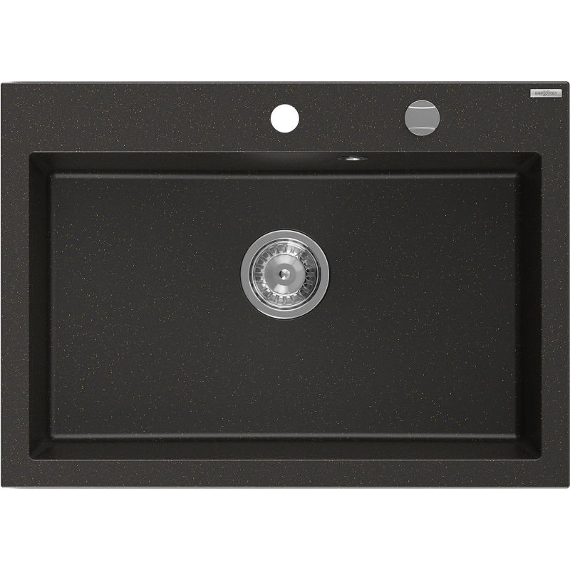 Mexen Elix granitinė vienos kameros kriauklė 700 x 500 mm, juoda/aukso metalikas, chromuotas sifonas - 6526701005-75