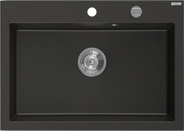 Mexen Elix granitinė vienos kameros kriauklė 700 x 500 mm, juoda/aukso metalikas, chromuotas sifonas - 6526701005-75