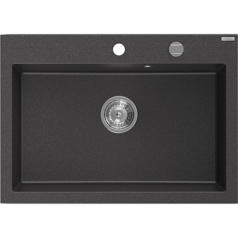Mexen Elix granitinė kriauklė 1-dalinė 700 x 500 mm, juoda taškuota, chromuotas sifonas - 6526701005-76
