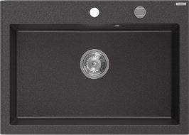 Mexen Elix granitinė kriauklė 1-dalinė 700 x 500 mm, juoda taškuota, chromuotas sifonas - 6526701005-76