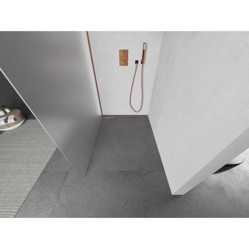 Mexen Kioto dušo siena Walk-in 130 x 200 cm, šerkšnys 8 mm, rožinis auksas - 800-130-101-60-30
