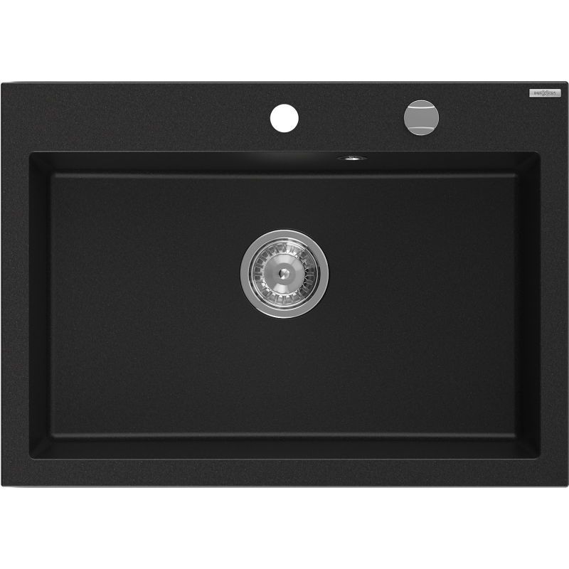 Mexen Elix granitinė vienos kameros plautuvė 700 x 500 mm, juoda, sifonas chromuotas - 6526701005-77