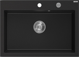 Mexen Elix granitinė vienos kameros plautuvė 700 x 500 mm, juoda, sifonas chromuotas - 6526701005-77