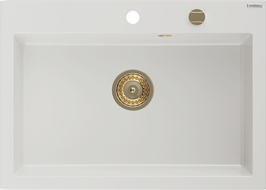 Mexen Elix granito plautuvė su viena kamera 700 x 500 mm, balta, auksinis sifonas - 6526701005-20-G