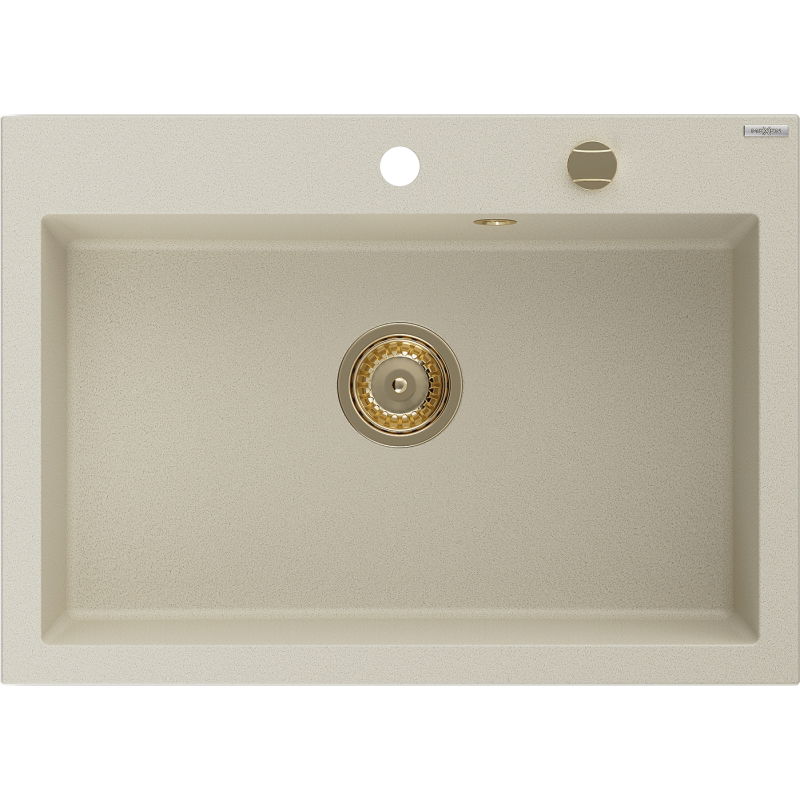 Mexen Elix vienos kameros granito plautuvė 700 x 500 mm, smėlio spalvos, auksinis sifonas - 6526701005-69-G