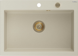 Mexen Elix vienos kameros granito plautuvė 700 x 500 mm, smėlio spalvos, auksinis sifonas - 6526701005-69-G