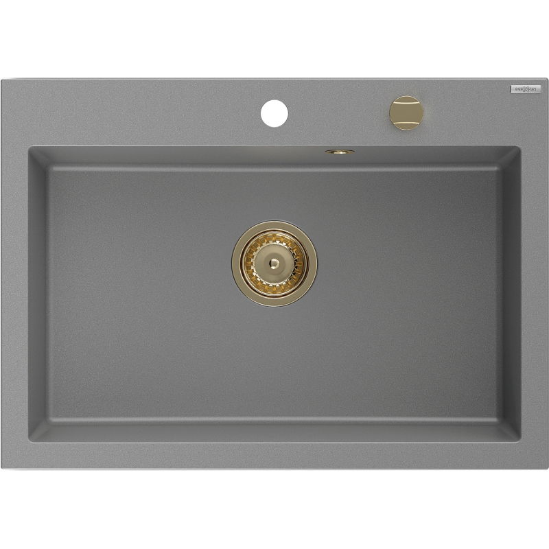 Mexen Elix granito plautuvė su viena kamera 700 x 500 mm, pilka, auksinis sifonas - 6526701005-71-G