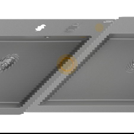 Mexen Elix granitinė virtuvės plautuvė, 1 skyrelis, 700 x 500 mm, pilka, aukso sifonas - 6526701005-71-G