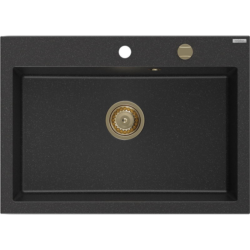 Mexen Elix granitinė kriauklė 1 skyrius 700 x 500 mm, juoda/sidabrinė metalik, auksinis sifonas - 6526701005-73-G