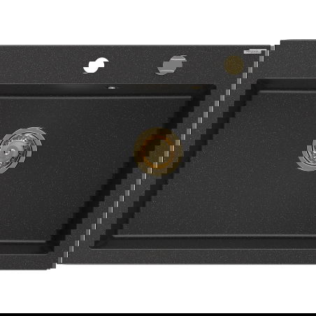 Mexen Elix granito plautuvė, vienos kameros, 700 x 500 mm, juoda/sidabrinė metalo, aukso sifonas - 6526701005-73-G