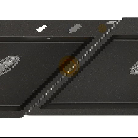 Mexen Elix granito plautuvė su viena kamera 700 x 500 mm, juoda/auksinis metalikas, aukso spalvos sifonas - 6526701005-75-G