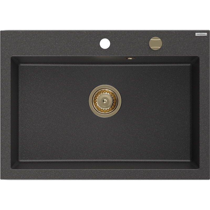 Mexen Elix granito virtuvės kriauklė 1-skyrius 700 x 500 mm, juodas dėmėtas, sifonas auksinis - 6526701005-76-G