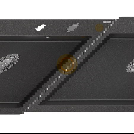 Mexen Elix granitinė virtuvės kriauklė, 1 skyrius, 700 x 500 mm, juoda dėmėta, sifonas auksinis - 6526701005-76-G