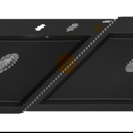 Mexen Elix granito plautuvė su viena kamera 700 x 500 mm, juoda, sifonas auksinis - 6526701005-77-G