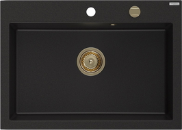 Mexen Elix granito plautuvė su viena kamera 700 x 500 mm, juoda, sifonas auksinis - 6526701005-77-G