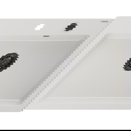 Mexen Elix granitinė vienos kameros plautuvė 700 x 500 mm, balta, juodas sifonas - 6526701005-20-B