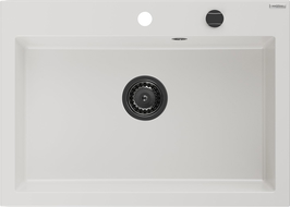 Mexen Elix granitinė vienos kameros plautuvė 700 x 500 mm, balta, juodas sifonas - 6526701005-20-B