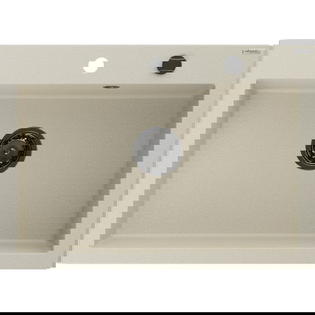 Mexen Elix granitinė virtuvės kriauklė, 1 skyrius, 700 x 500 mm, smėlio spalvos, juodas sifonas - 6526701005-69-B