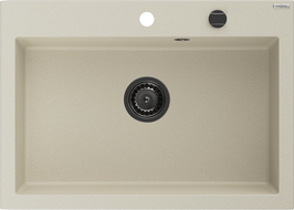 Mexen Elix granitinė vienaaukštė kriauklė 700 x 500 mm, smėlio spalvos, juodas sifonas - 6526701005-69-B