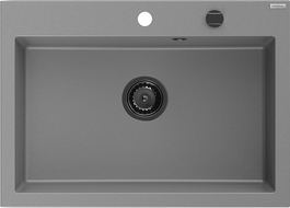 Mexen Elix granitinis virtuvės plautuvas 1-skyrius 700 x 500 mm, pilkas, juoda sifona - 6526701005-71-B
