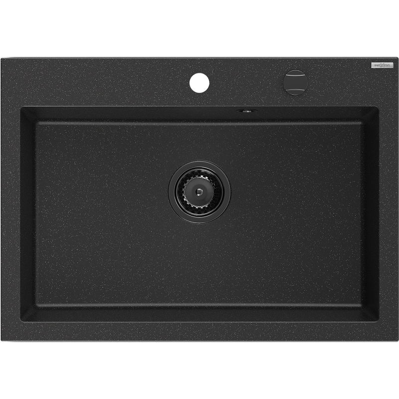 Mexen Elix granito plautuvė 1 skyrius 700 x 500 mm, juoda/sidabrinė metalo spalva, juodas sifonas - 6526701005-73-B