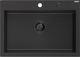 Mexen Elix virtuvinė plautuvė iš granito, 1 skyrius, 700 x 500 mm, juoda/sidabrinė metaliko, juodas sifonas - 6526701005-73-B