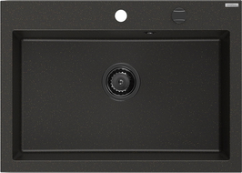 Mexen Elix granitinė kriauklė su viena anga, 700 x 500 mm, juoda/auksinė metalo spalva, juodas sifonas - 6526701005-75-B