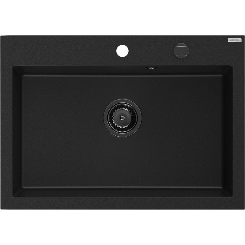 Mexen Elix granito kriauklė 1 skyrius 700 x 500 mm, juoda, juodas sifonas - 6526701005-77-B
