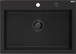 Mexen Elix granito kriauklė 1 skyrius 700 x 500 mm, juoda, juodas sifonas - 6526701005-77-B