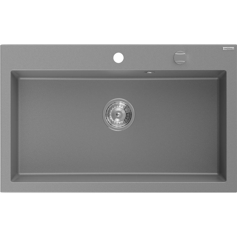 Mexen Elix vienos kameros granitinė plautuvė 800 x 500 mm, pilka, chromuotas sifonas - 6527801005-71