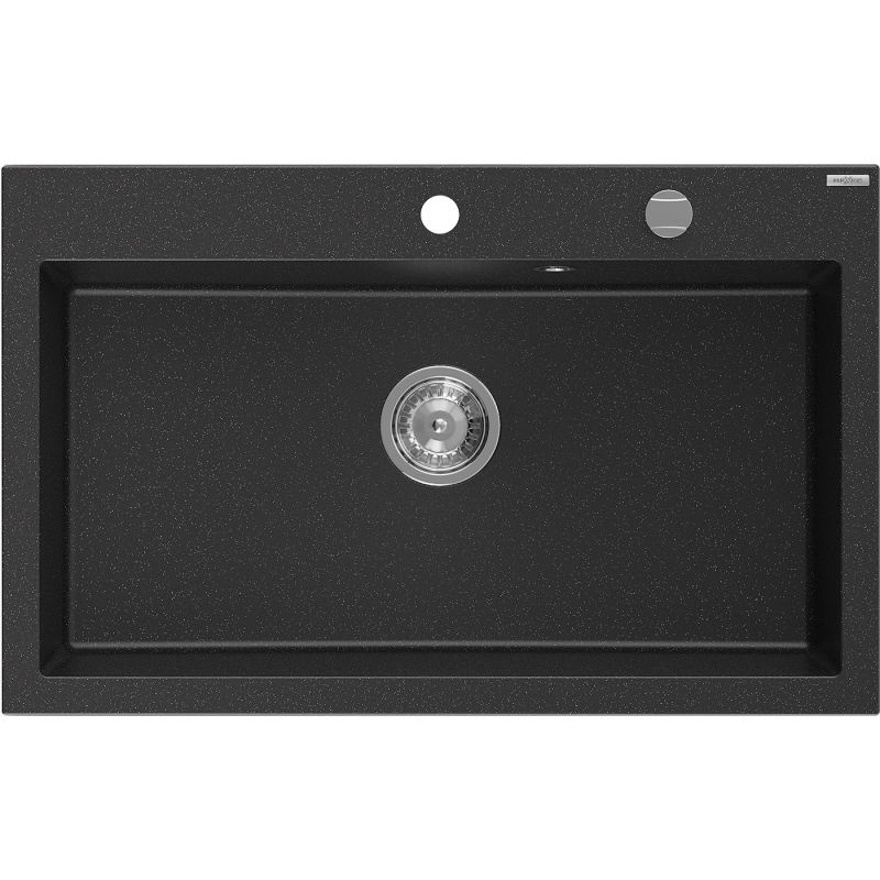 Mexen Elix granitinė vienos kameros plautuvė 800 x 500 mm, juoda/sidabrinė metalik, chromo sifonas - 6527801005-73