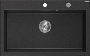 Mexen Elix granitinė vienos kameros plautuvė 800 x 500 mm, juoda/sidabrinė metalik, chromo sifonas - 6527801005-73