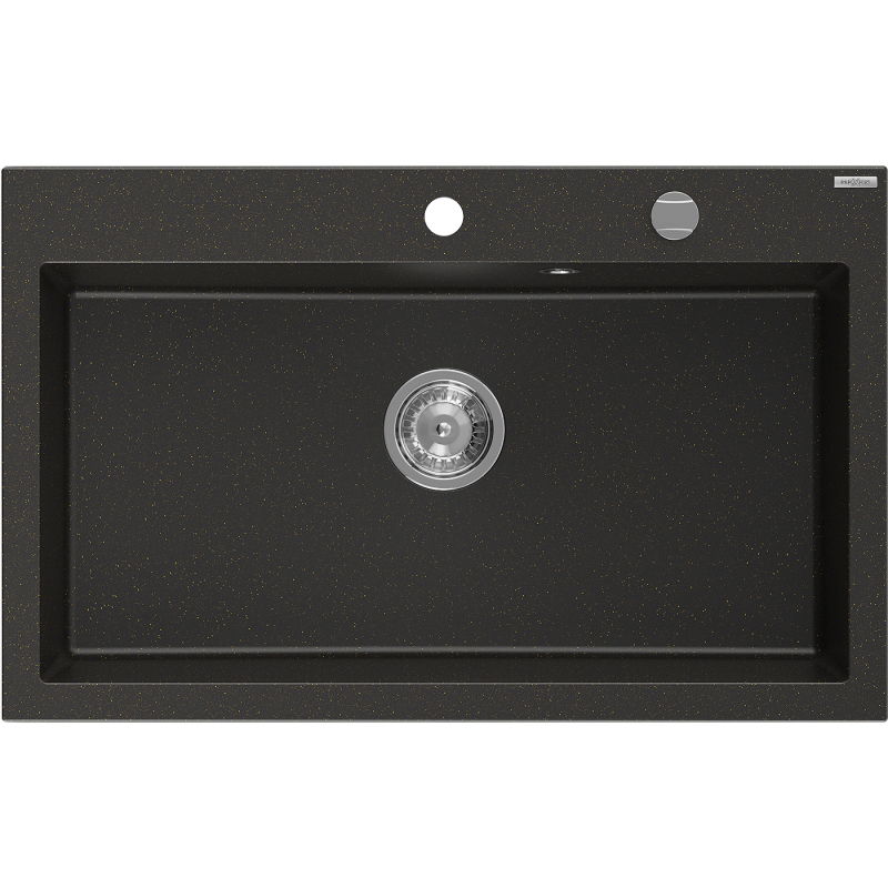 Mexen Elix vienos kameros granito kriauklė 800 x 500 mm, juoda/auksinė metalo, chromas sifonas - 6527801005-75