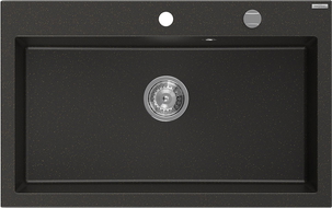 Mexen Elix vienos kameros granito kriauklė 800 x 500 mm, juoda/auksinė metalo, chromas sifonas - 6527801005-75