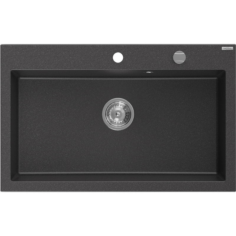 Mexen Elix granito virtuvės plautuvė, 1 skyrius, 800 x 500 mm, juoda dėmėta, chromuota sifonu - 6527801005-76