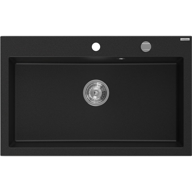 Mexen Elix granito plautuvė su 1 kamera 800 x 500 mm, juoda, chromuotas sifonas - 6527801005-77