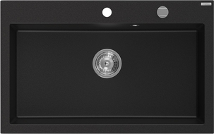 Mexen Elix granito plautuvė su 1 kamera 800 x 500 mm, juoda, chromuotas sifonas - 6527801005-77