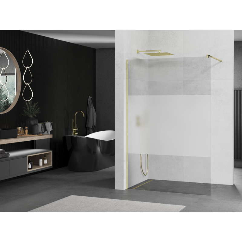 Mexen Kioto dušo siena Walk-in 140 x 200 cm, skaidri/ledėta 8 mm, auksinė - 800-140-101-50-35
