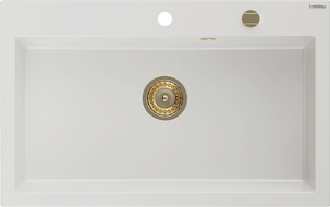 Mexen Elix granitinė plautuvė su viena kamera 800 x 500 mm, balta, auksinis sifonas - 6527801005-20-G