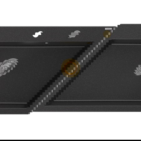 Mexen Elix vienos kameros granitinė kriauklė 800 x 500 mm, juoda/sidabrinė metalo, sifonas auksinis - 6527801005-73-G