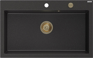 Mexen Elix vienos kameros granitinė kriauklė 800 x 500 mm, juoda/sidabrinė metalo, sifonas auksinis - 6527801005-73-G