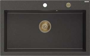 Mexen Elix vienos kameros granitinė kriauklė 800 x 500 mm, juoda dėmėta, sifonas auksinis - 6527801005-76-G