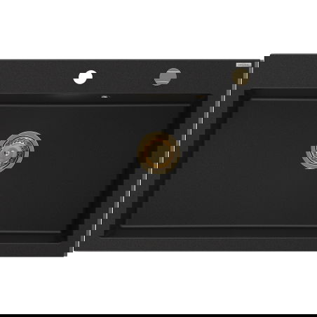 Mexen Elix granito plautuvė 1-skyrius 800 x 500 mm, juoda, sifonas auksinis - 6527801005-77-G