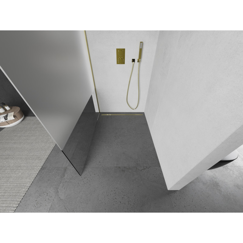 Mexen Kioto dušo siena Walk-in 140 x 200 cm, skaidri/ledėta 8 mm, auksinė - 800-140-101-50-35